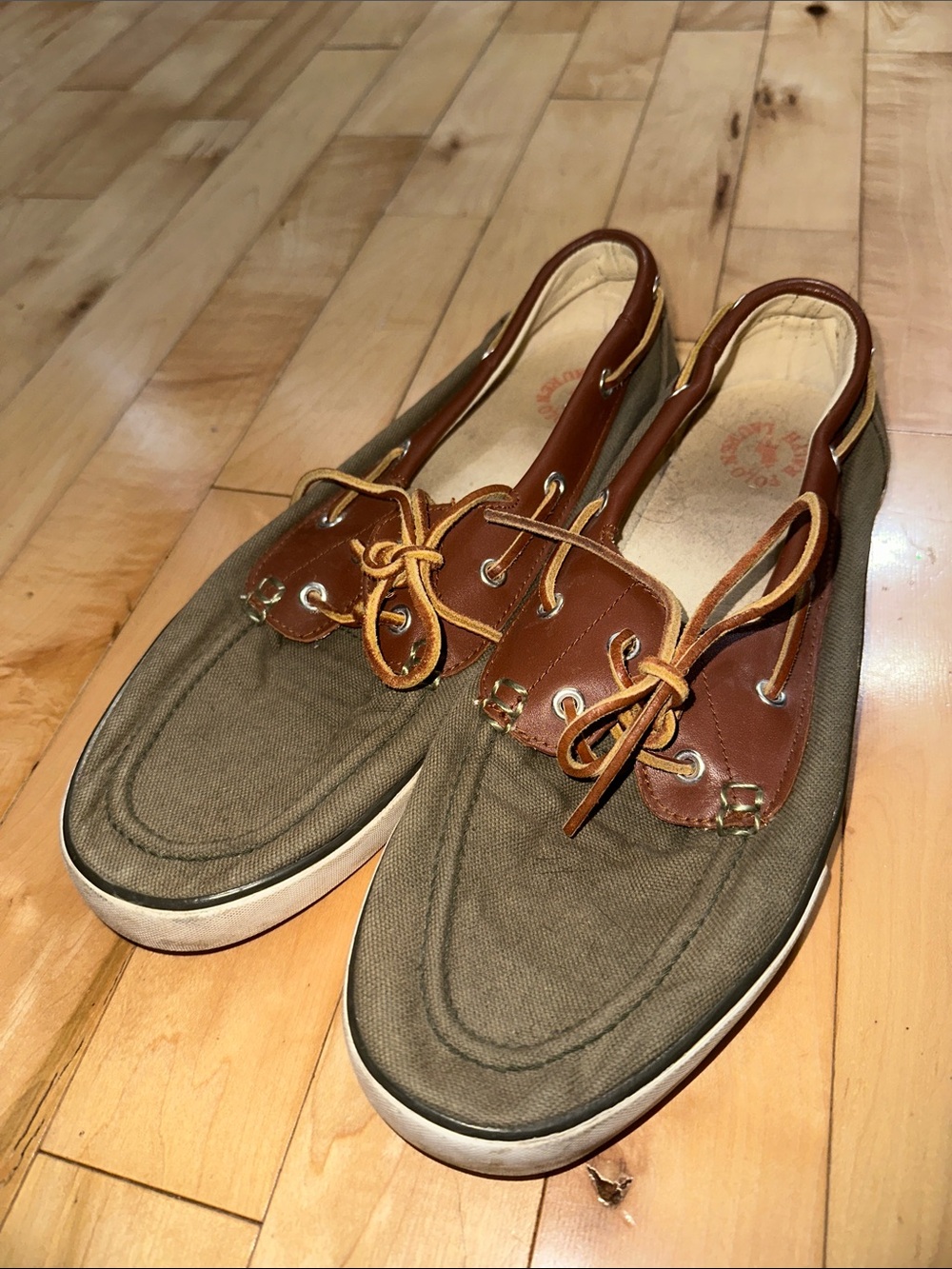 Polo Ralph Lauren Rylander Olive Canvas and Brown Leather Boat Shoes